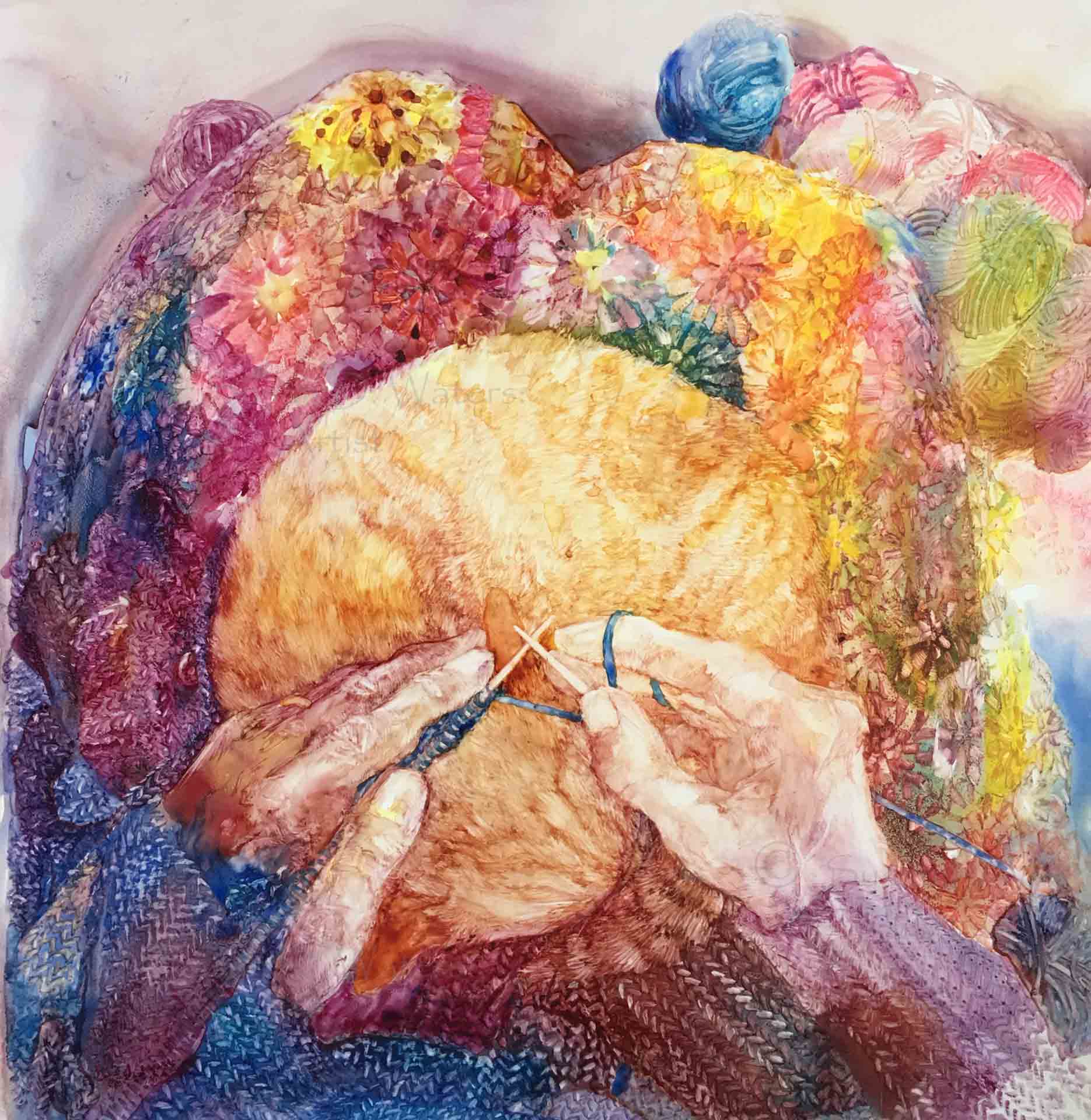 Knitting-with-Cat,-Susan-Duke-Waters