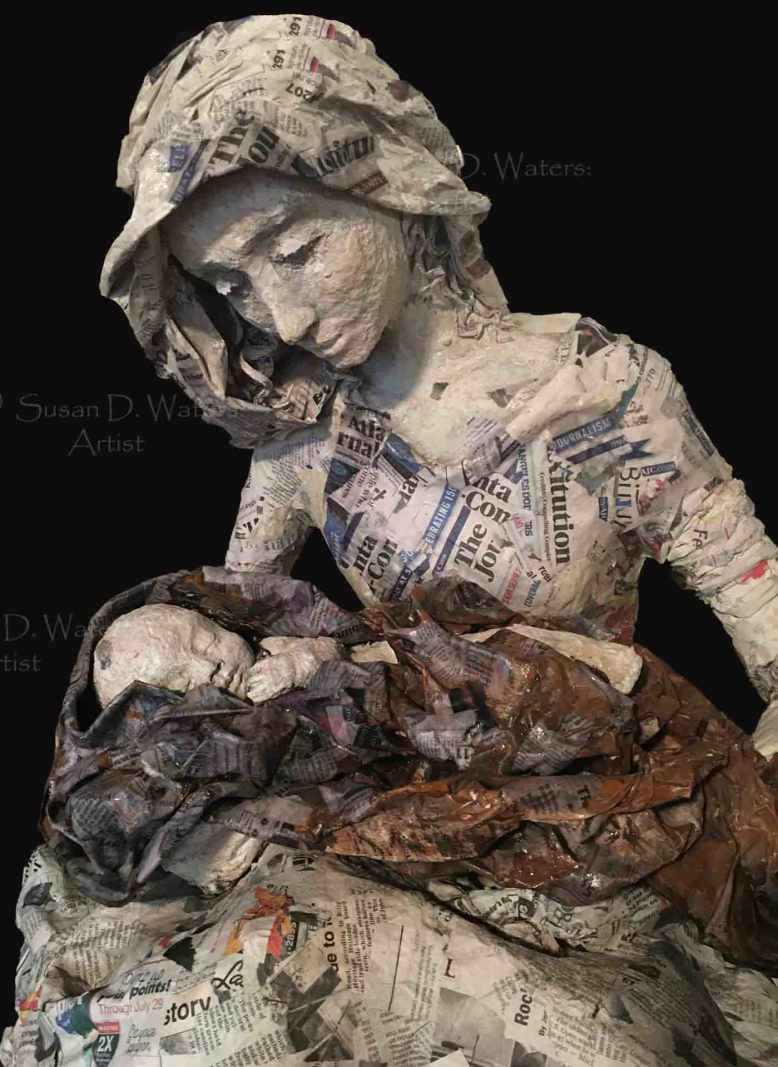 Unfinished-Mary-and-Baby-Jesus-Papier-Mache-Sculpture,-Susan-Duke-Waters